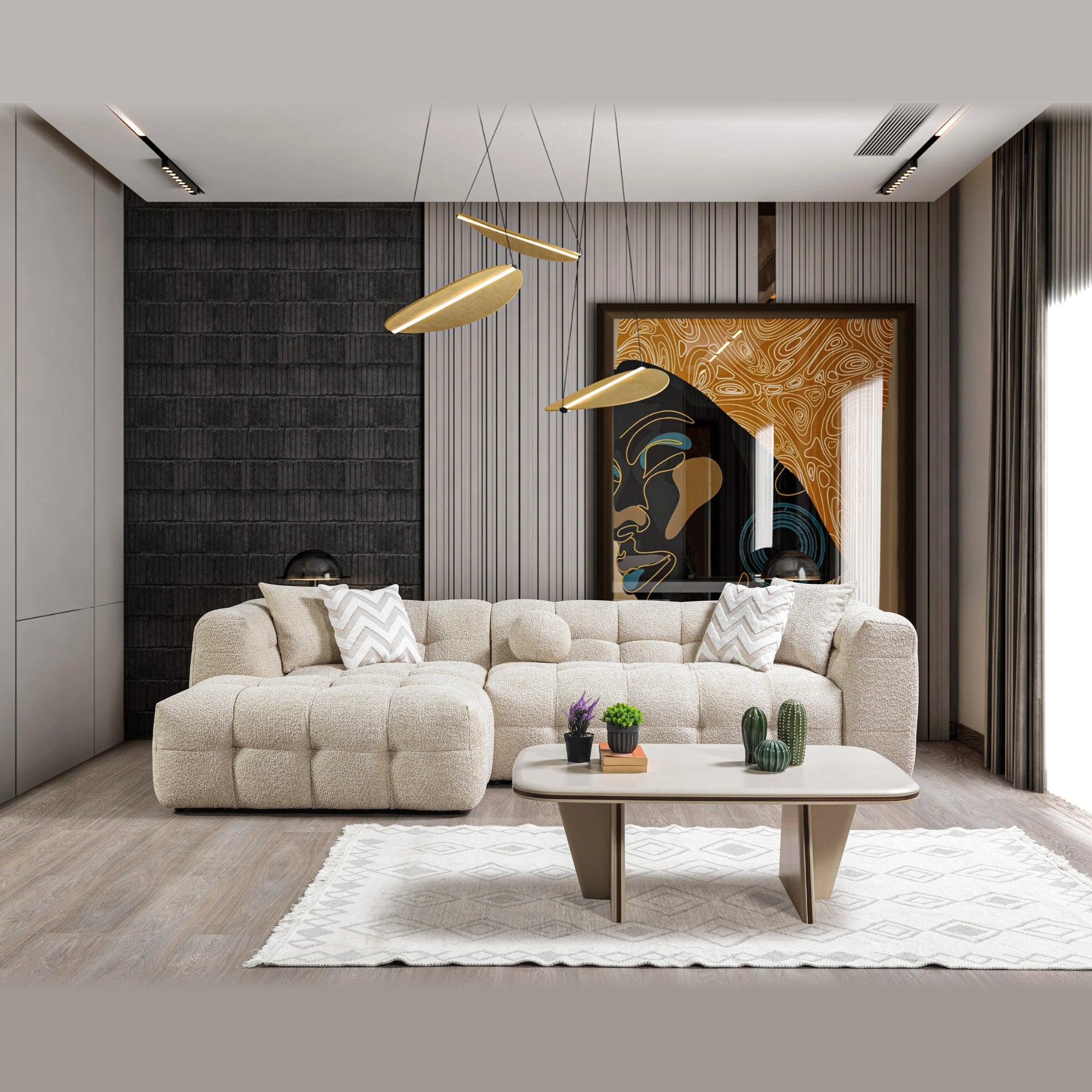Ivy boucle sectional – Sand – left facing